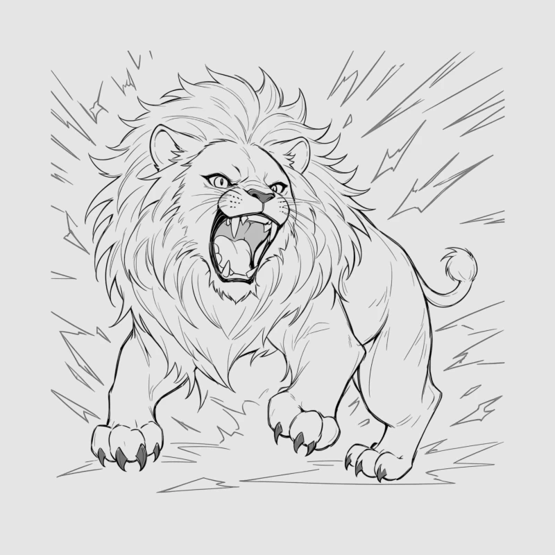 Fierce Roaring Lion Illustration Male Pullover Hoodie