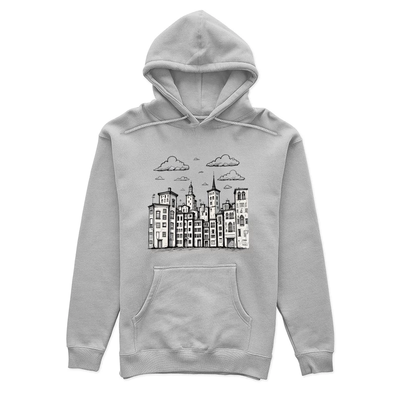 Stylized Black and White Cityscape Illustration Female Pullover Hoodie