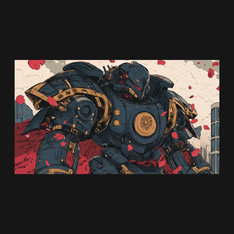 Futuristic Mecha in Battle Amidst Red Petals Desk Mat