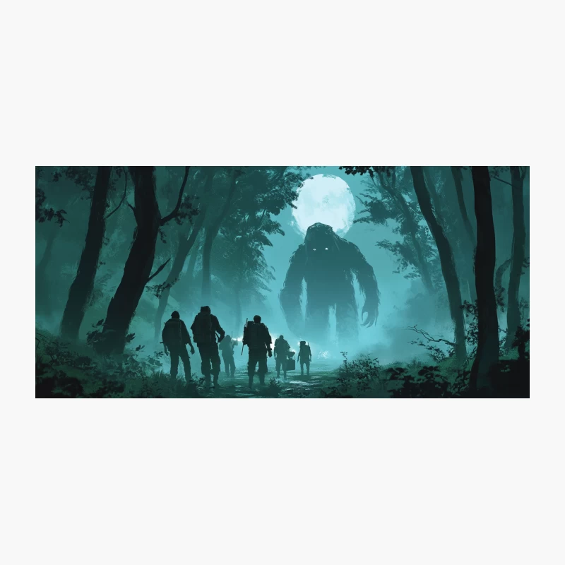 Moonlit Encounter: Mysterious Silhouette Looms Over Adventurers in Eerie Forest Coffee Mug