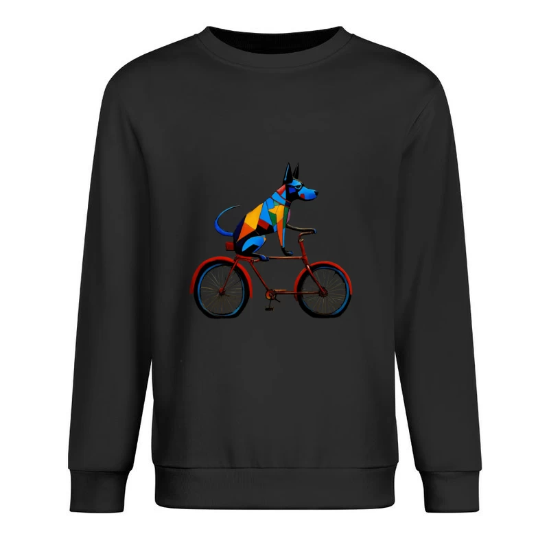 Geometric Colorful Dog Riding Red Bicycle Art Male Pullover Sweatshirt