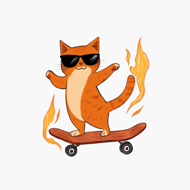 Cool Cartoon Cat Skateboarding with Flames Cotton Tote Bag