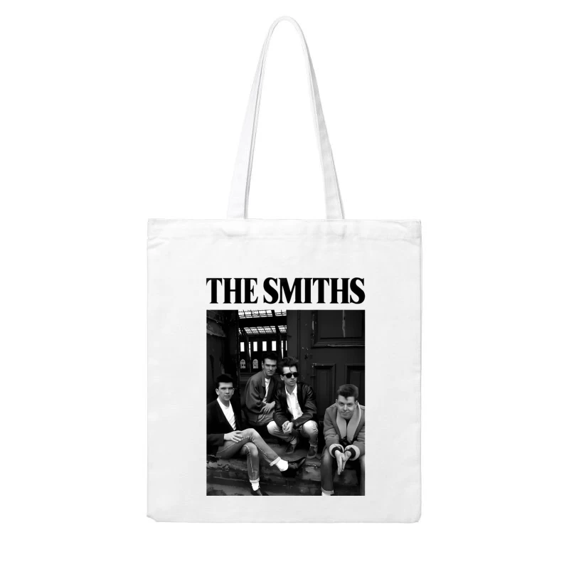 The Smiths: Iconic 1980s British Alternative Rock Band in Black and White Cotton Tote Bag