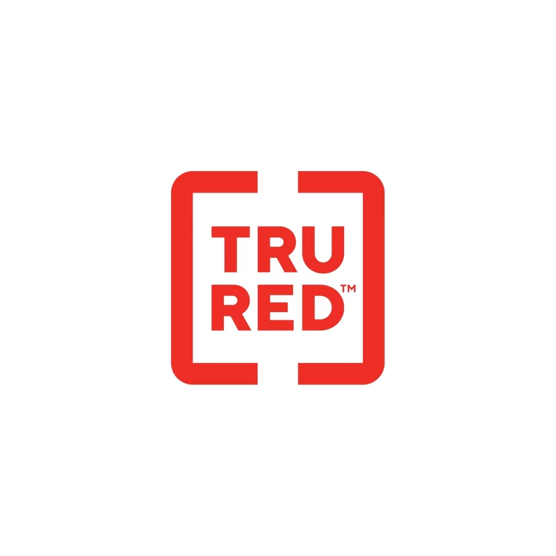 TruRed Minimalist Square Logo Design in Red and White Desk Mat