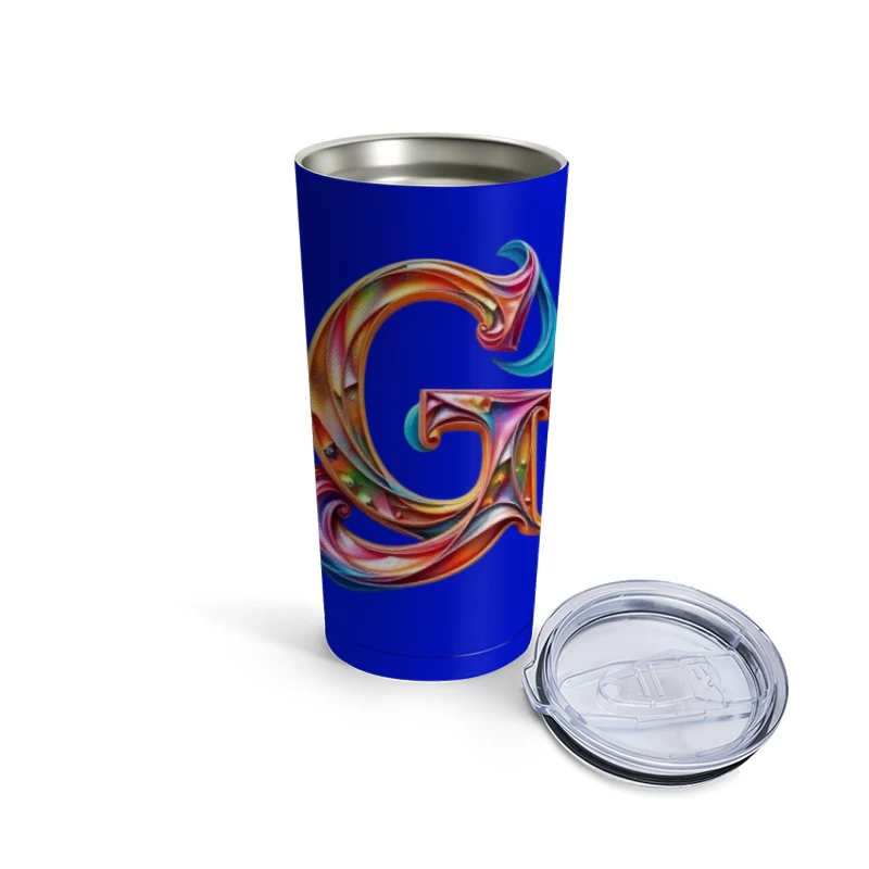 Colorful 3D Typography: Decorative Letter G with Swirling Gradient Pattern Travel Mug