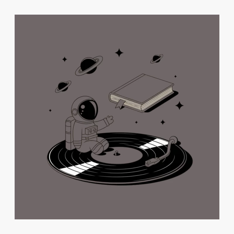 Space Music: Astronaut on Vinyl Record with Floating Planets Pin