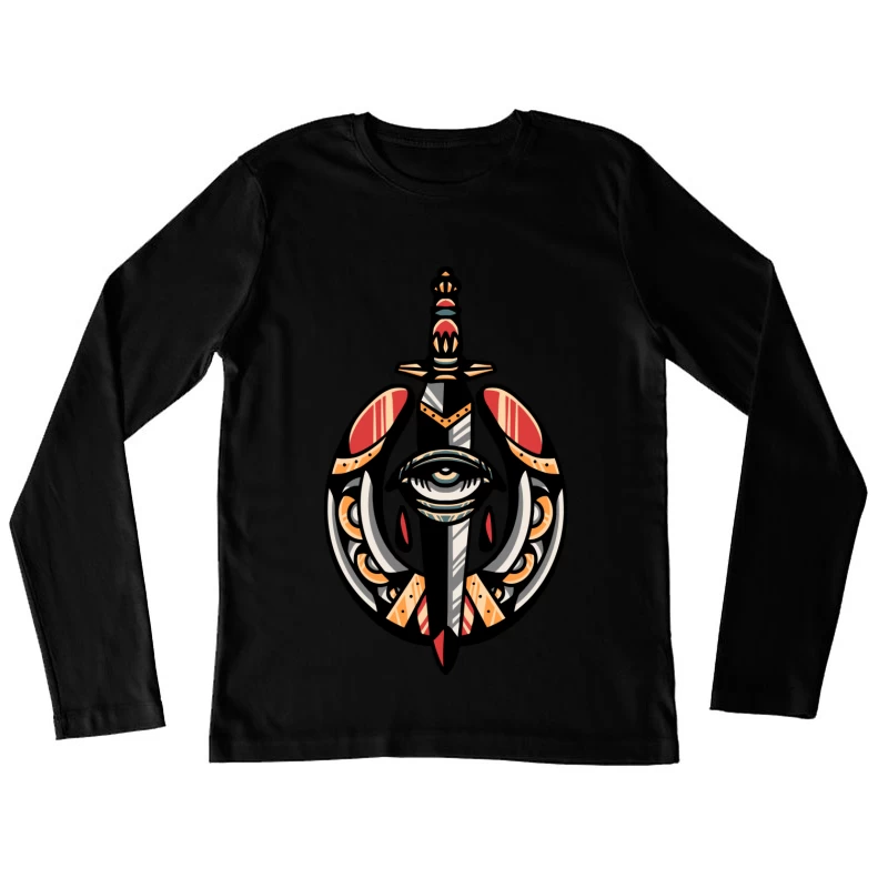 Fantasy Shield with Sword and Eye Emblem Female Long Sleeve T-Shirt