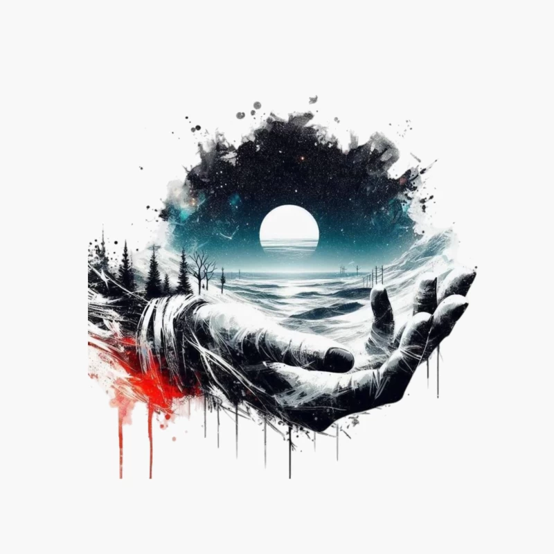 Surreal Cosmic Landscape with Hands Cotton Tote Bag
