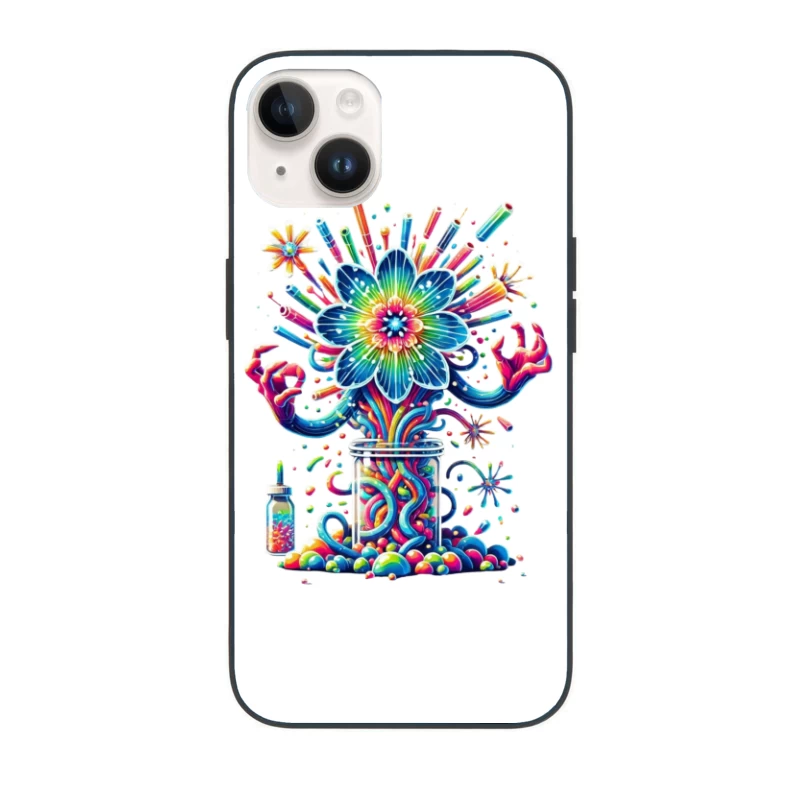 Vibrant Rainbow Flower Explosion from Mason Jar iPhone Case