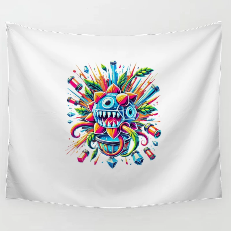 Vibrant Explosive Monster Graffiti Art Tapestry