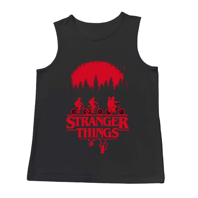 Stranger Things Red Silhouette Poster with Kids on Bikes Male Tank Top