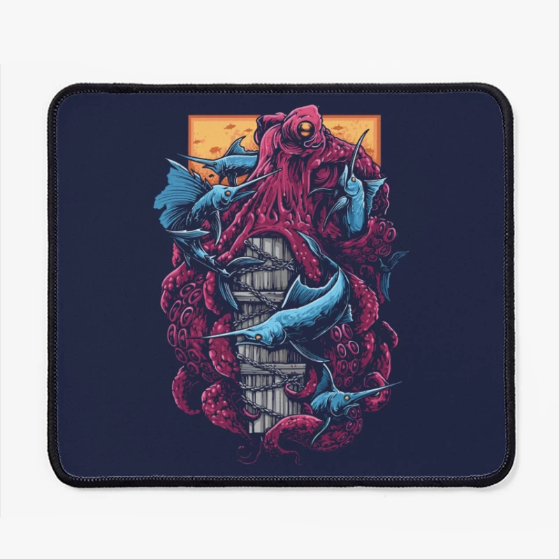 The Crimson Kraken vs. Blue Marlin Mouse Pad