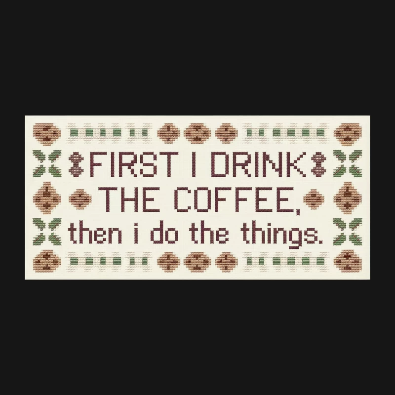 Humorous Cross-Stitch Coffee Quote Embroidery Desk Mat