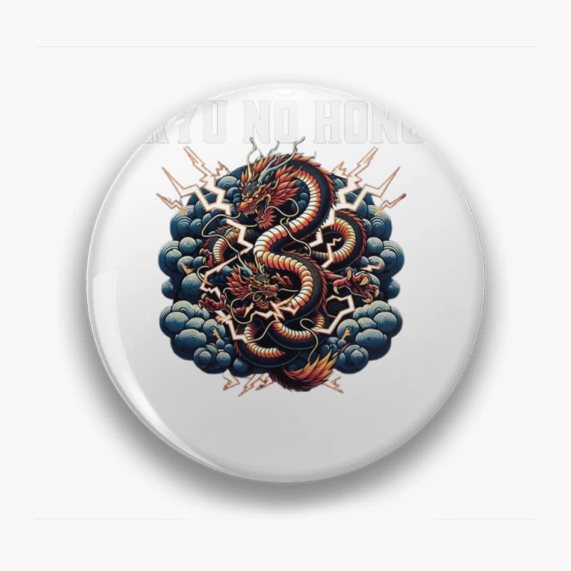 Traditional Japanese Thunder Dragon in Stormy Clouds Pin