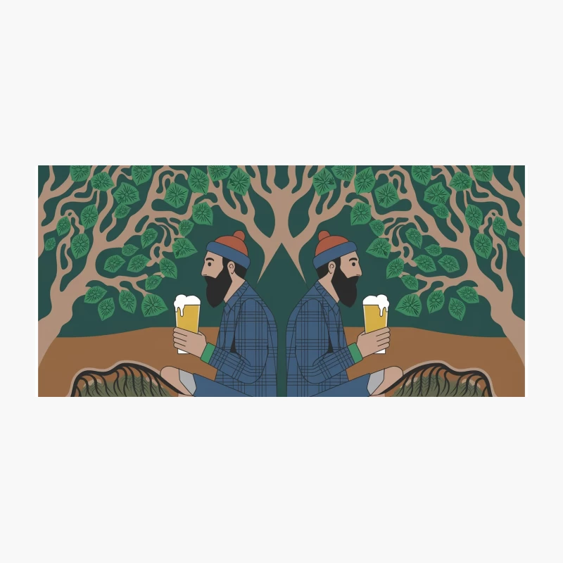 Symmetrical Illustration of Bearded Men Enjoying Beer in Nature Coffee Mug