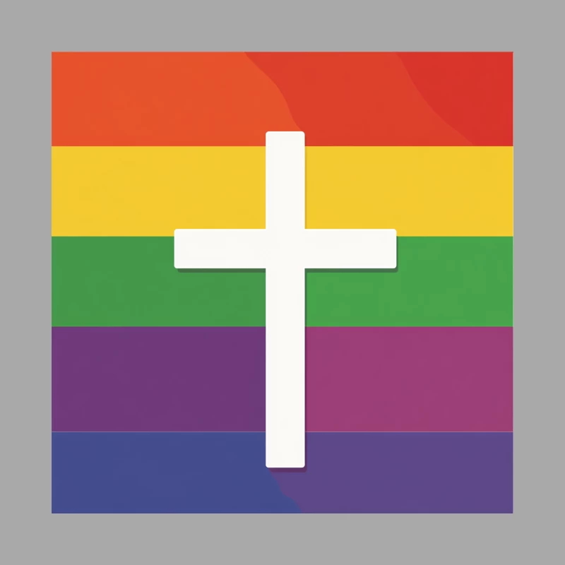 Christian Cross on Rainbow Pride Flag: Religious LGBTQ Symbolism Male Pullover Hoodie