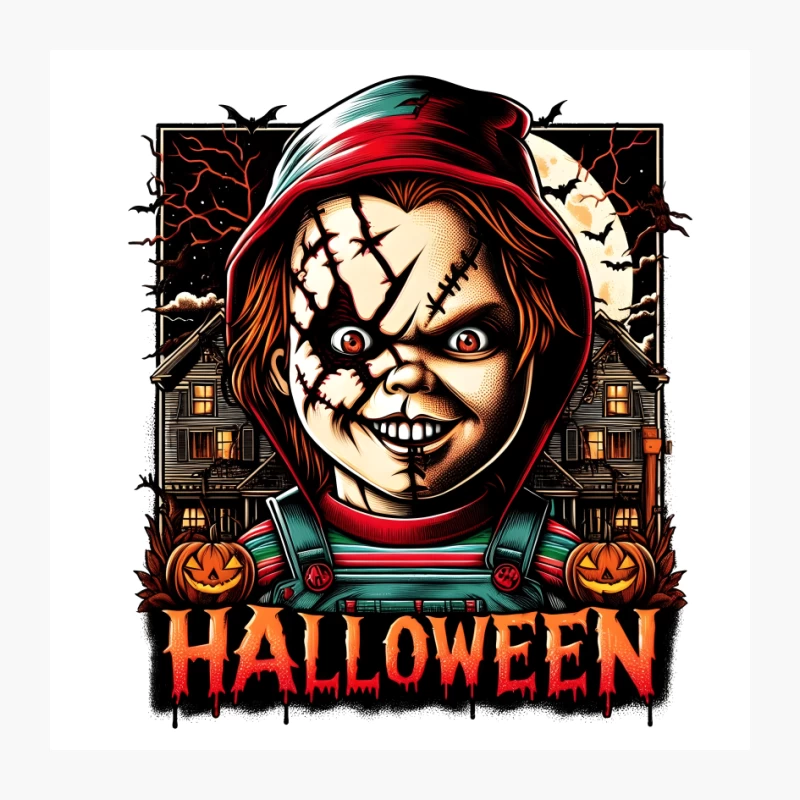 Creepy Halloween Doll with Haunted House Scene Pin