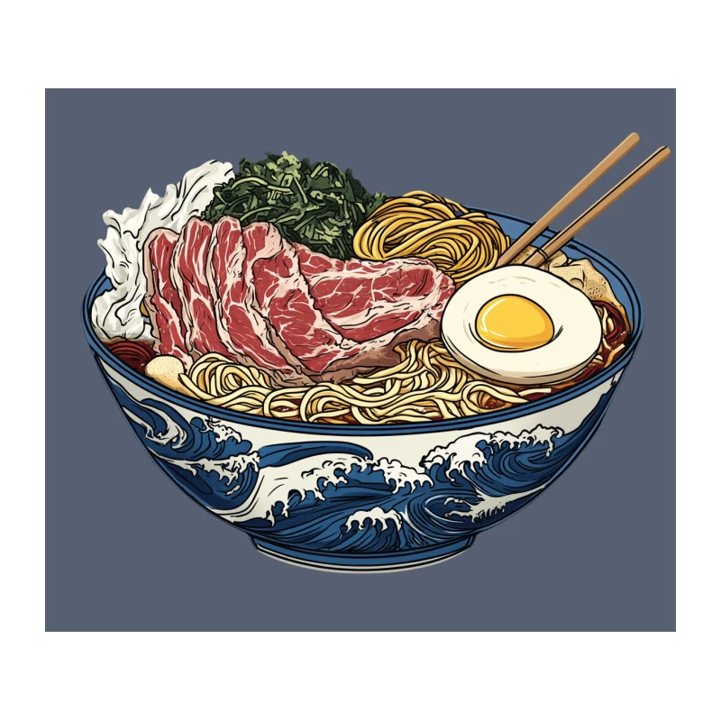 Artistic Japanese Ramen Bowl with Wave Design Tapestry