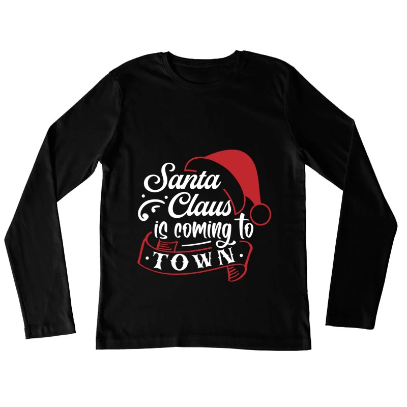Santa Claus avec Chapeau Rouge Femme Manches Longues T-Shirt