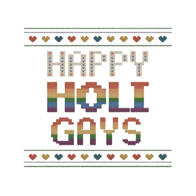 Rainbow Cross-Stitch "Happy Holi Gays" Embroidery with Hearts Tapestry