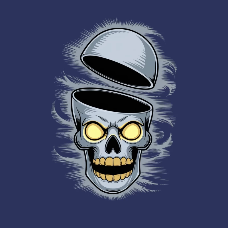 Creepy Cartoon Skull with Glowing Eyes and Gold Teeth Male T-Shirt