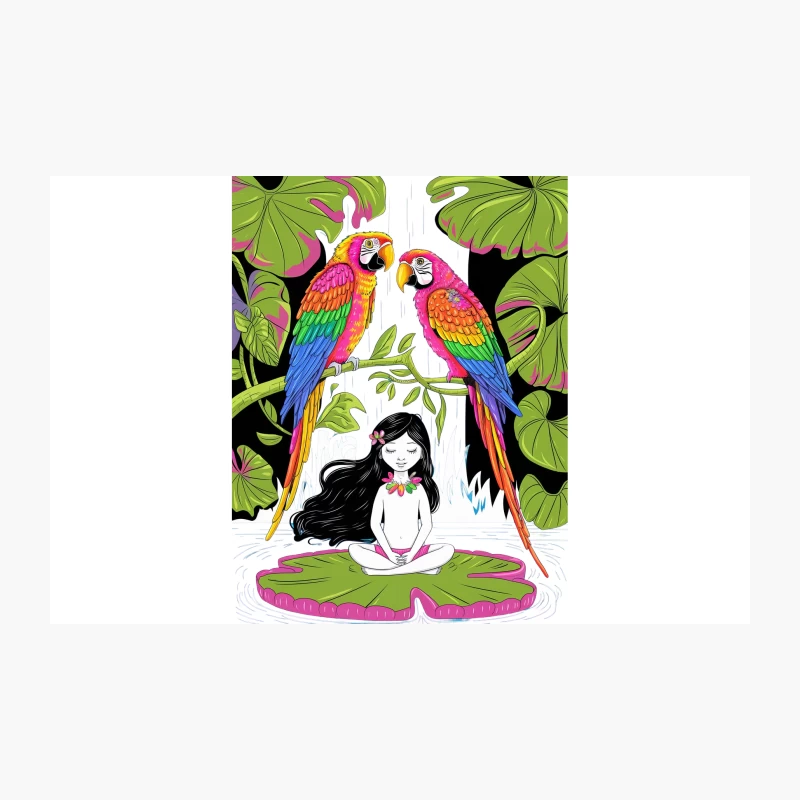 Tropical Fantasy: Colorful Parrots and Jungle Illustration Travel Mug
