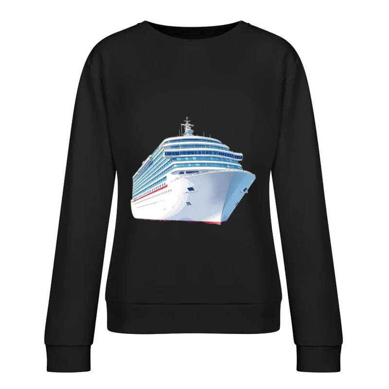 Modern Luxury Cruise Ship in White and Blue Design Female Pullover Sweatshirt