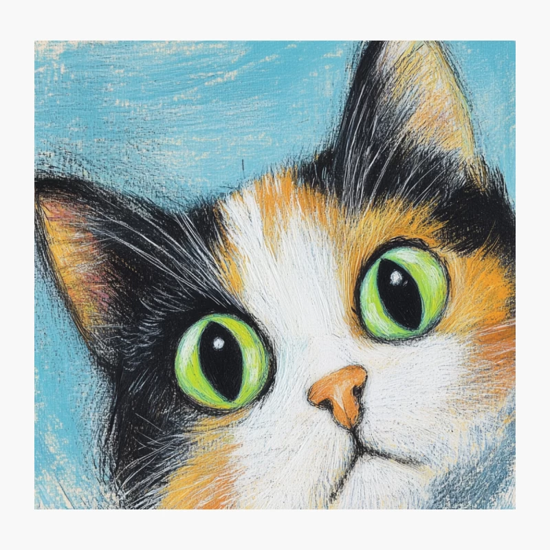 Vibrant Close-up Portrait of Calico Cat with Green Eyes Throw Pillow
