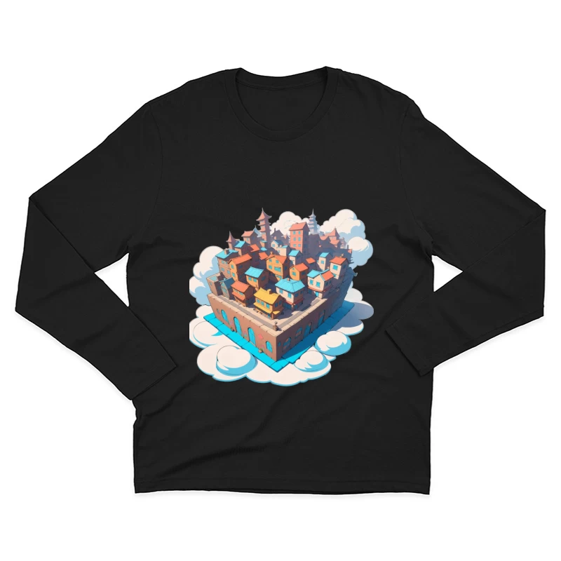 Whimsical Colorful City in the Clouds Male Long Sleeve T-Shirt