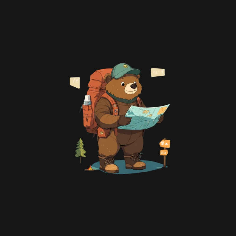 Adventurous Cartoon Bear Goes Hiking with Map and Backpack Female Long Sleeve T-Shirt