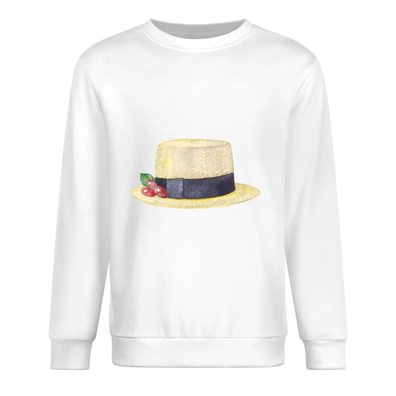 Chapeau Paille Élégant avec Ruban et Baies Homme Sweat-shirt à enfiler
