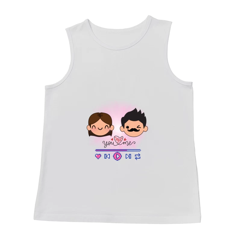 Adorable Chibi Couple Hugging with Pink Hearts Male Tank Top