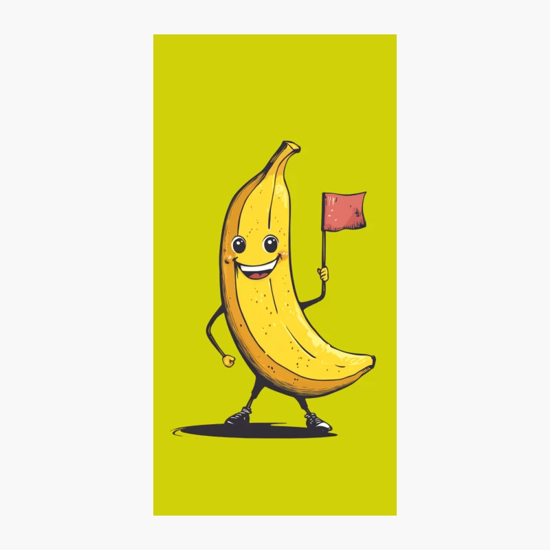 Cheerful Cartoon Banana Mascot Waving Flag iPhone Case
