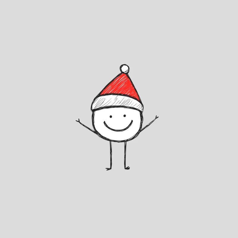 Happy Christmas Stick Figure with Santa Hat Doodle Baseball Cap