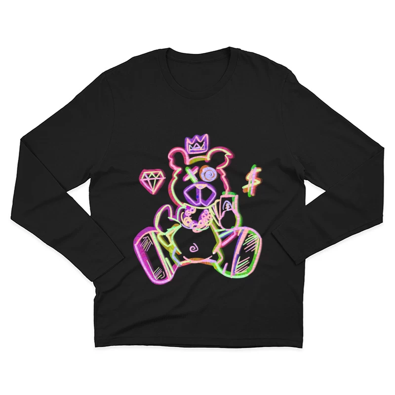Neon Bärenkunst mit Kronen und Schmuck Herren Langarm T-Shirt