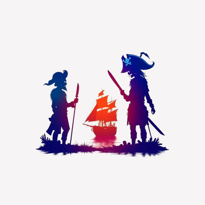 Pirates and Ship Silhouettes at Sunset Female T-Shirt