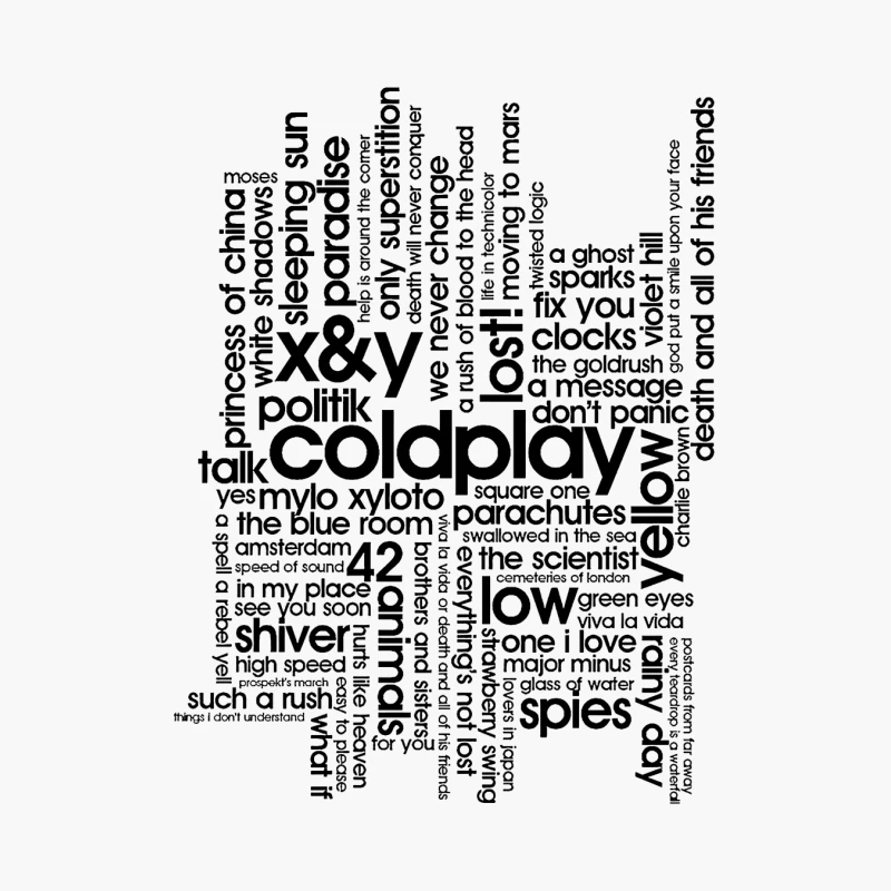 Coldplay Songs Word Cloud Typography Art Cotton Tote Bag