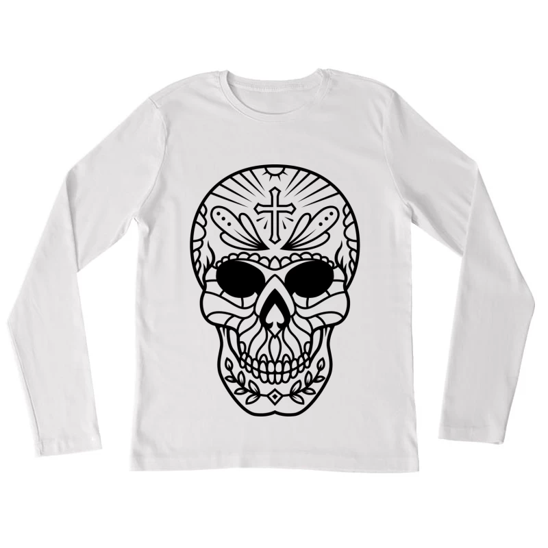 Kreatives Totenkopf-Design mit Mustern Damen Langarm T-Shirt