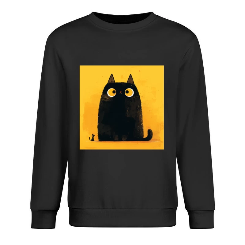 Adorable Black Cat with Big Yellow Eyes - Minimalist Illustration Male Pullover Sweatshirt