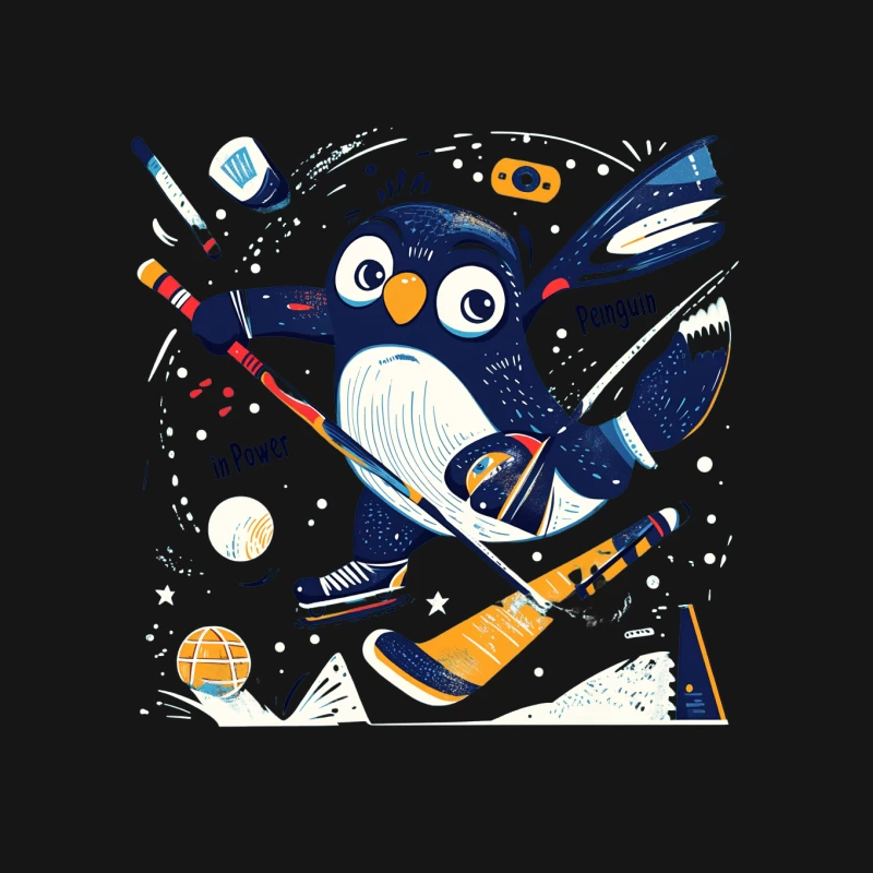 Cute Cartoon Penguin Playing Ice Hockey Mouse Pad