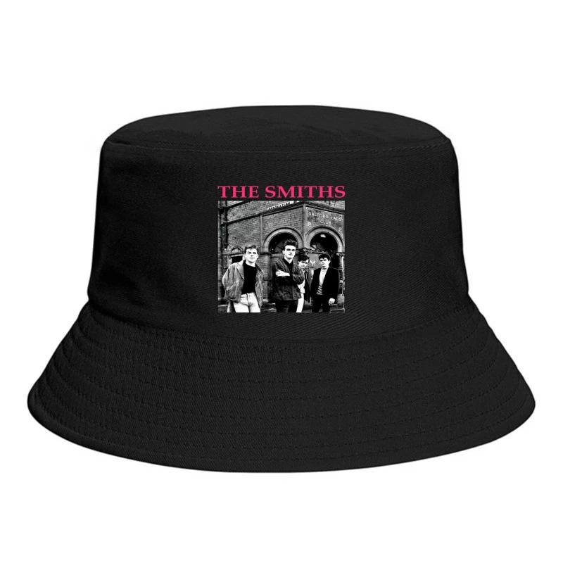 The Smiths Band Outside Historic Salford Lads Club - Iconic Black and White Photograph Bucket Hat