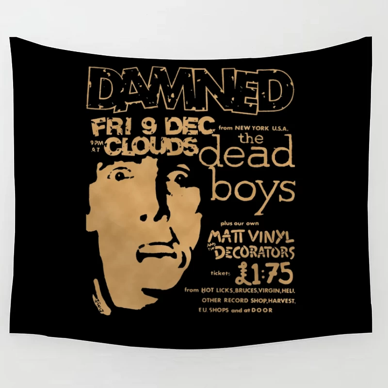 Vintage Concert Poster for The Damned with Clouds and Dead Boys - December 9th Tapestry