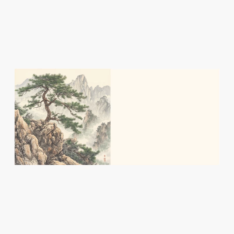 Misty Mountain Landscape with Solitary Pine: Traditional Chinese Painting Coffee Mug