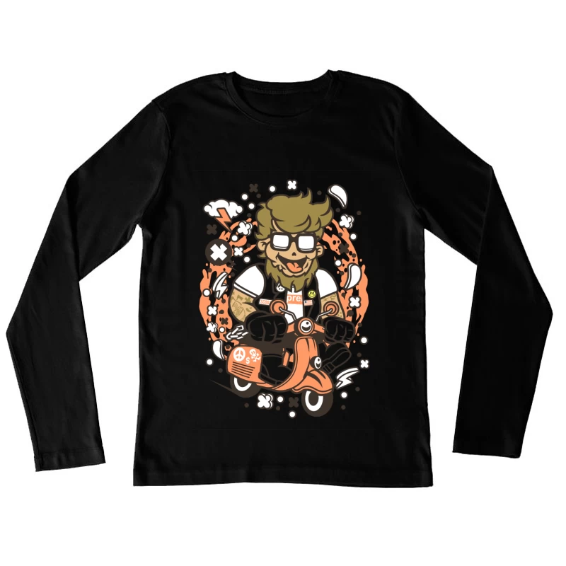 Motard caricatural sur scooter Femme Manches Longues T-Shirt