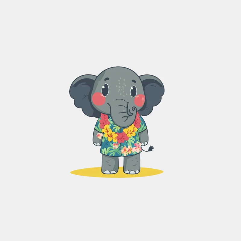 Cute Cartoon Elephant in Hawaiian Tropical Flower Shirt Male Tank Top