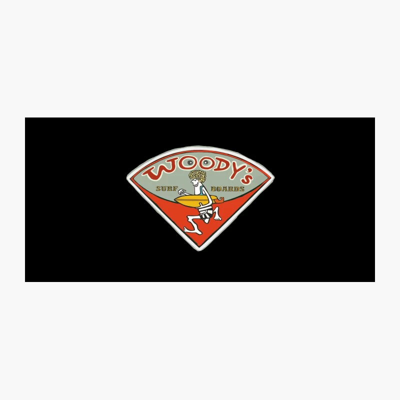 Vintage Woody's Surf Boards Logo with Cartoon Surfer Coffee Mug