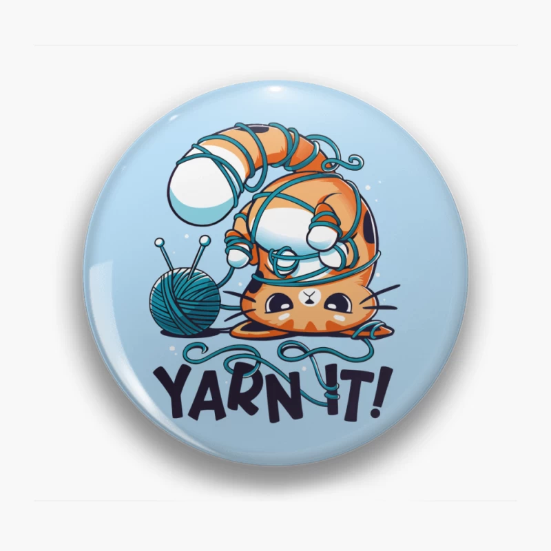 Yarn It! Whimsical Cat Illustration Pin