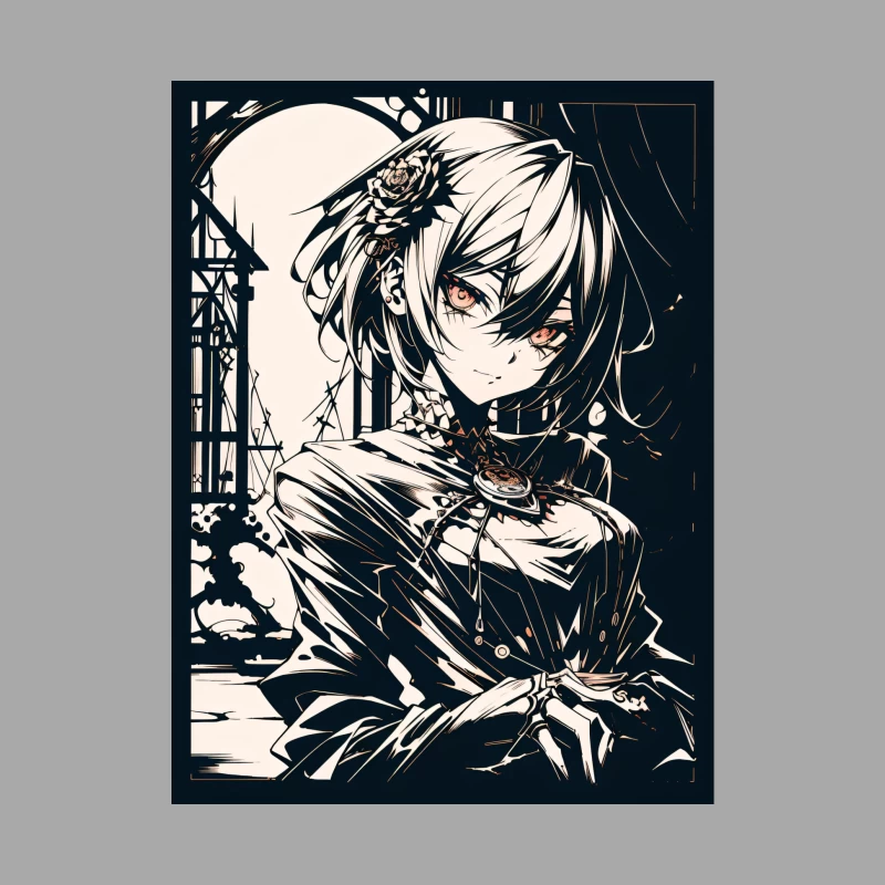Gothic Anime Portrait in Dark Fantasy Monochrome Male Pullover Hoodie