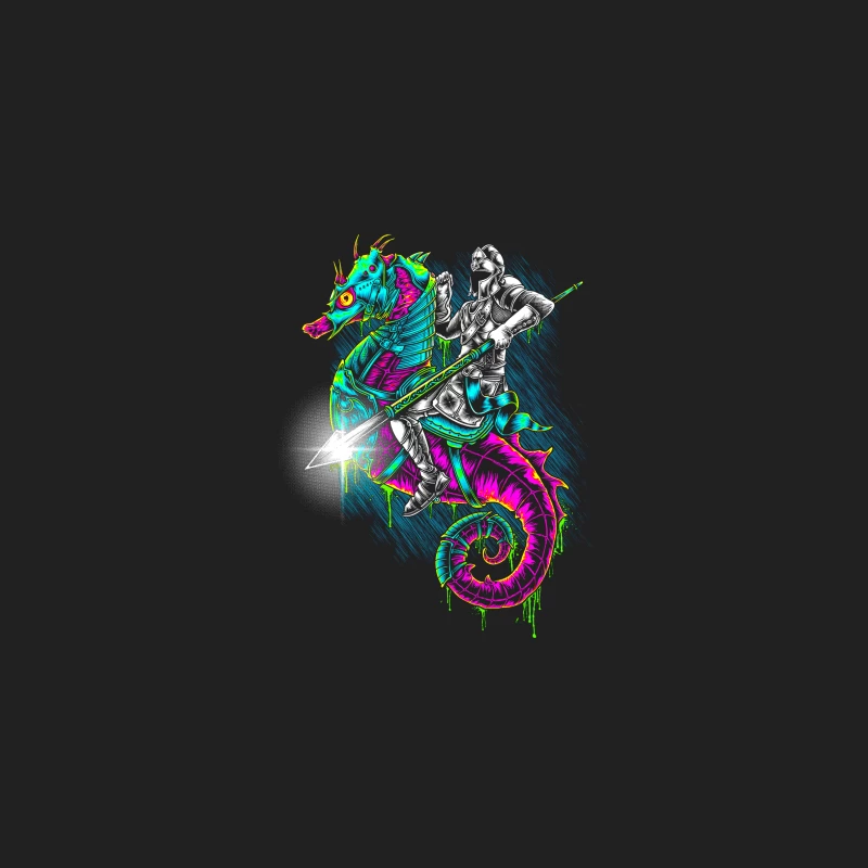 Knight Riding a Colorful Seahorse Bucket Hat