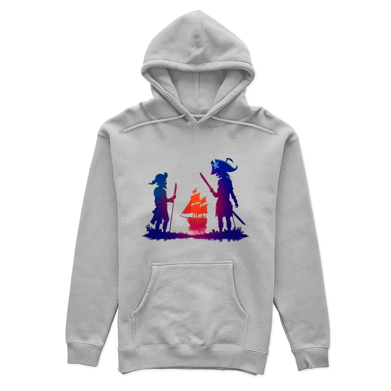 Pirates and Ship Silhouettes at Sunset Female Pullover Hoodie